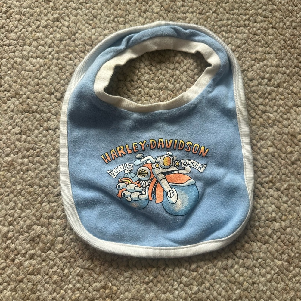 Harley-Davidson Blue and White Baby Bib